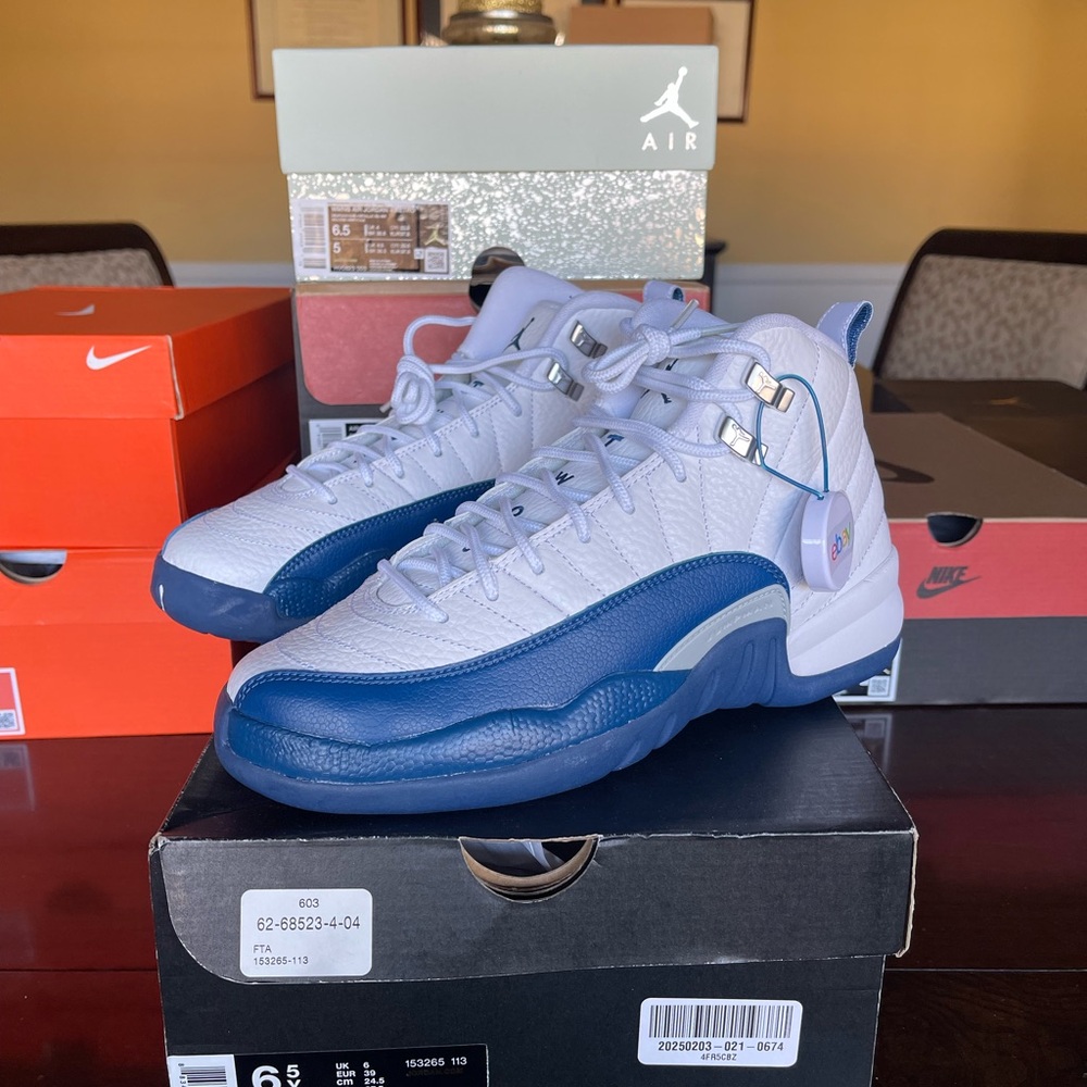 Air Jordan 12 Retro Sneakers in White and Blue